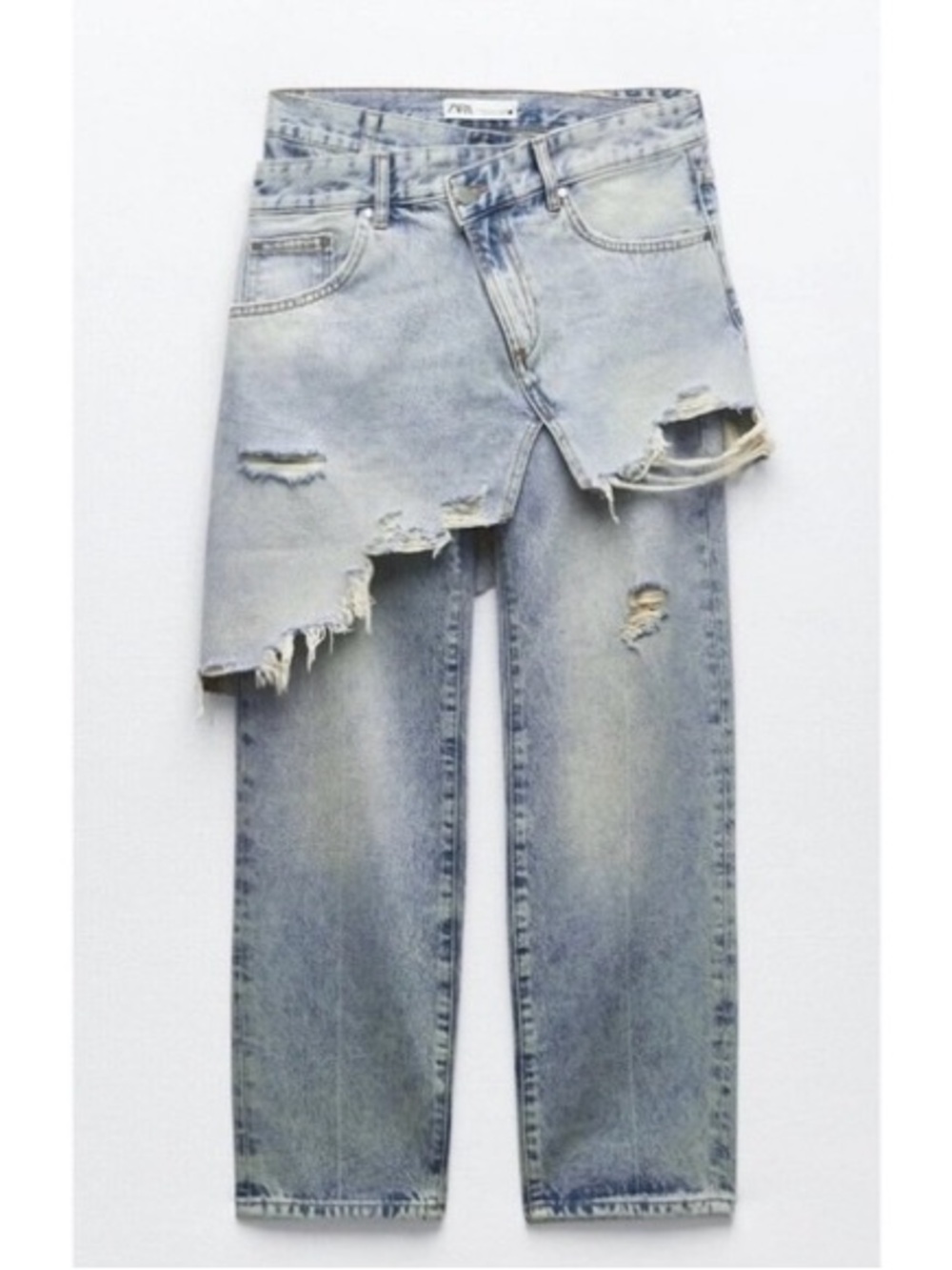 Zara Light Blue Distressed Boyfriend Jeans with Asymmetric Hem - Picture 1 of 7